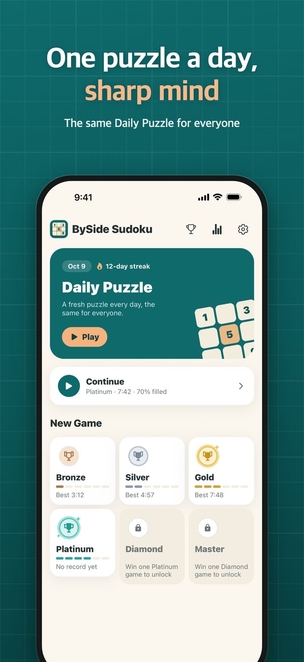 Home screen with the Daily Puzzle and six tiers