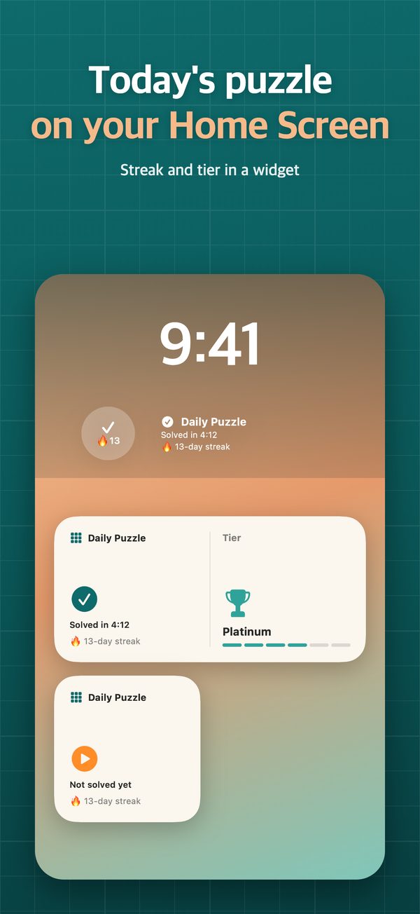 Home and Lock Screen widgets with the Daily Puzzle and streak