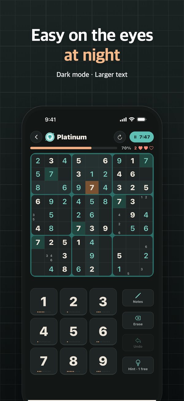 Game screen in dark mode