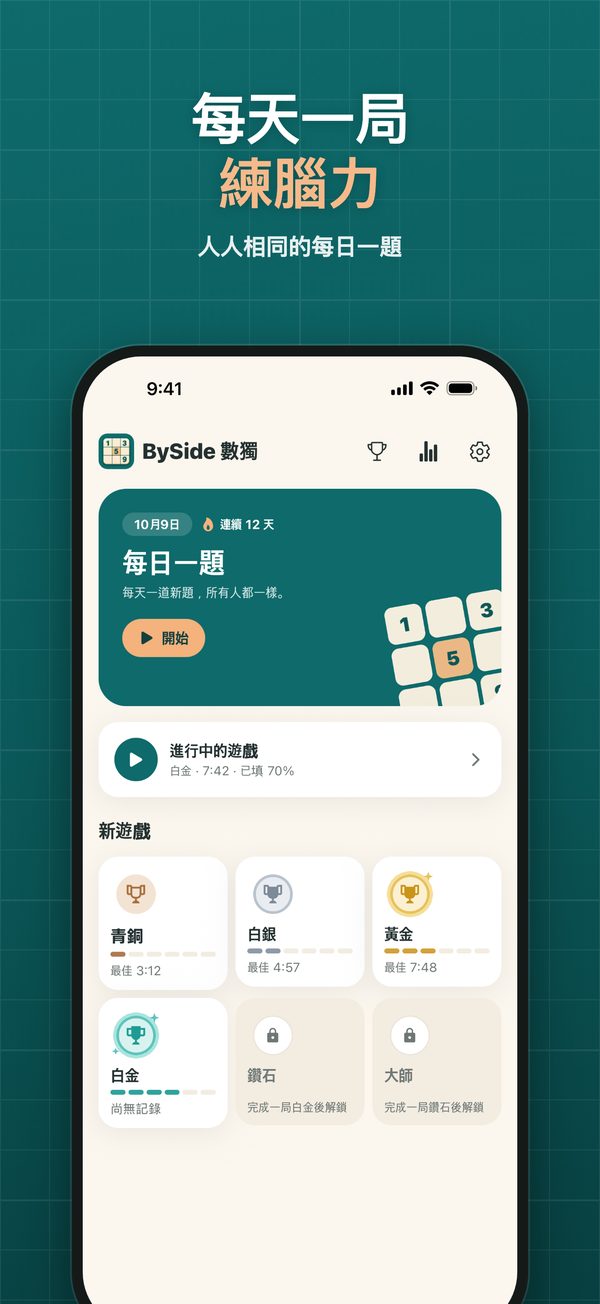 顯示每日一題和 6 個段位的首頁