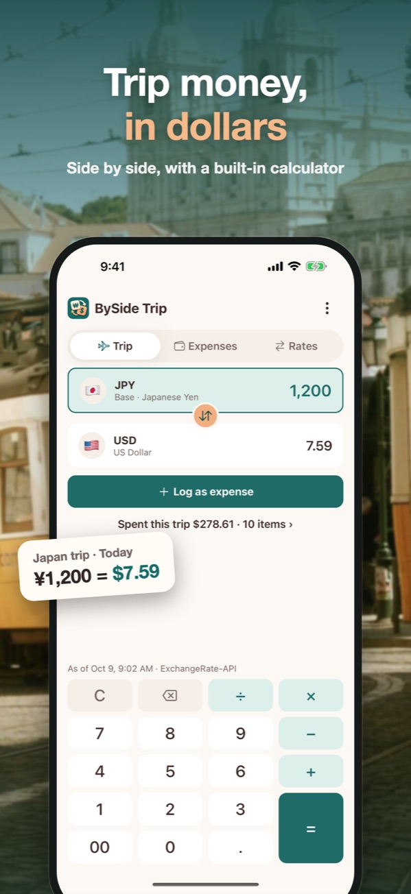 Trip screen converting the local currency and your currency side by side