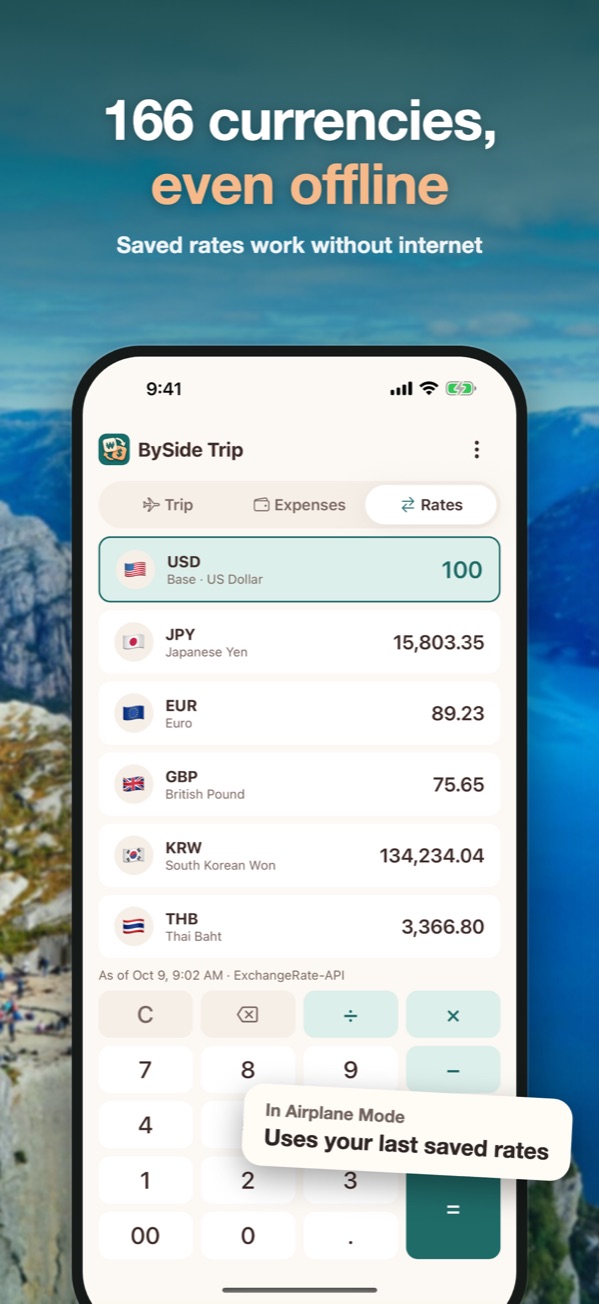 Rates screen comparing many currencies at once